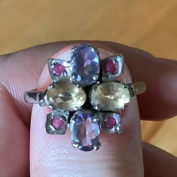 𝅺STERLING SILVER 925 CITRINE/RUBY/TANZANITE WOMAN RING SIZE US 8.5​ - Picture 2 of 10